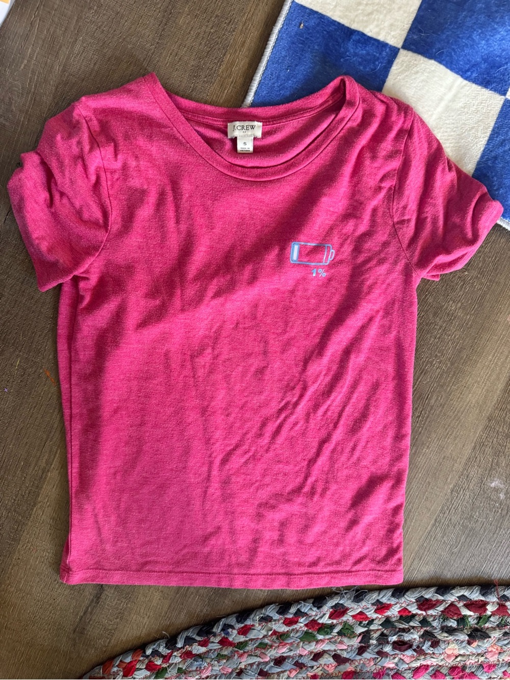 J. Crew Hot Pink Short-Sleeve Tee with Battery Graphic